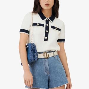 Maje Mexicano Scallop-Trimmed Cotton Polo